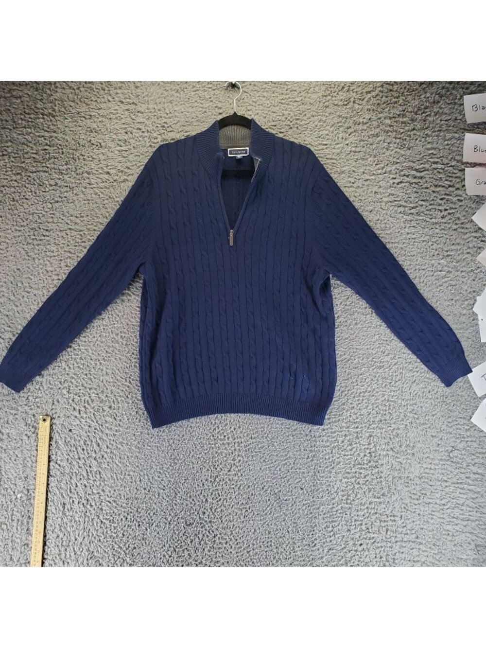 Club Room Sweater Mens XL Blue Cable Knit 1/4 Zip Cotton Pullover